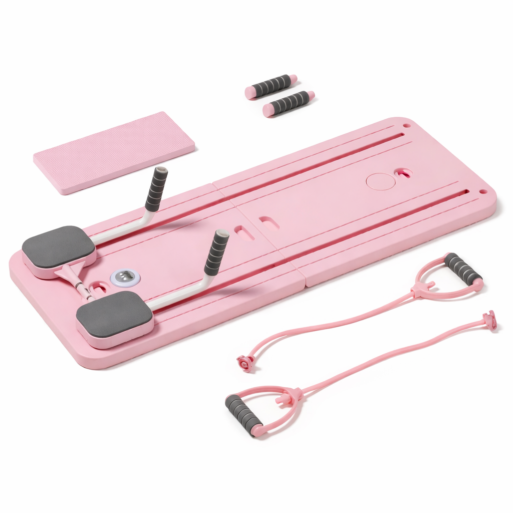 Różowy domowy reformer do pilatesu i deska do pilatesu 