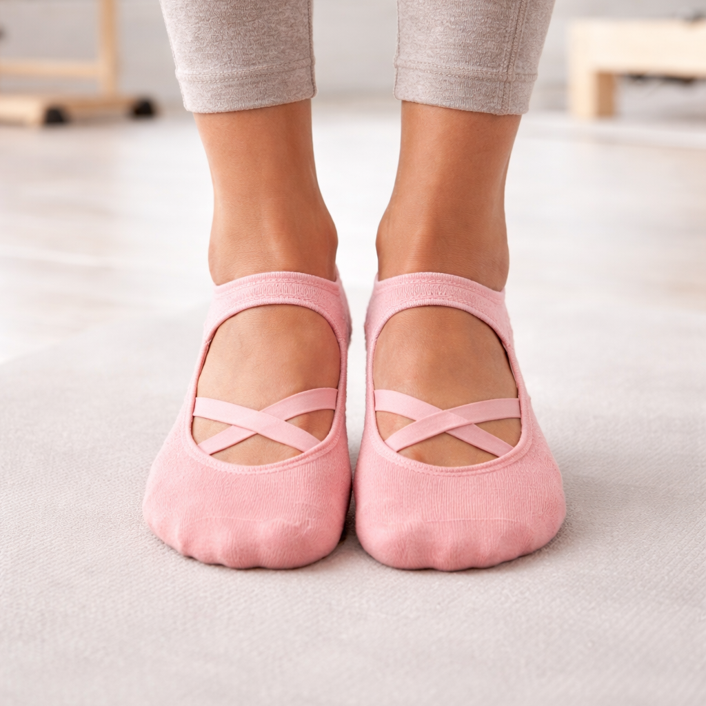 Różowe skarpetki do pilatesu 